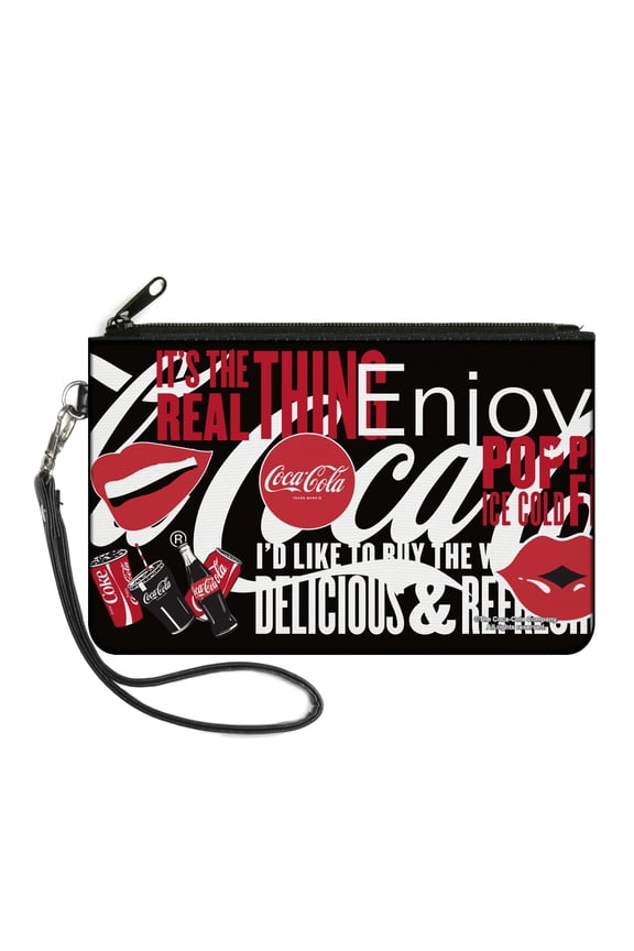 Coca-Cola Wallet, Zip Clutch, Coca Cola Its The Real Thing Collage Black Red White, Canvas