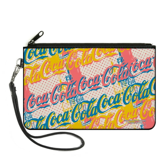 Coca-Cola Wallet, Zip Clutch, Coca Cola Script Logo Stacked Pop Art White Multi Pastel, Canvas