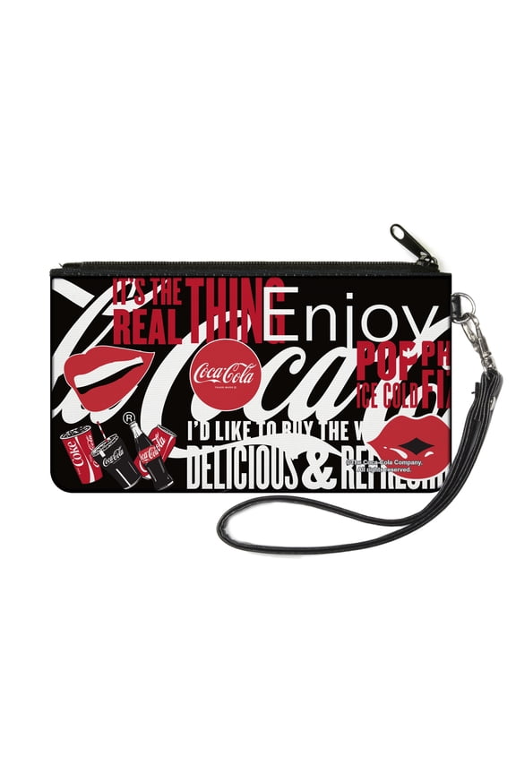 Coca-Cola Wallet, Zip Pouch, Coca Cola Its The Real Thing Collage Black Red White, Canvas