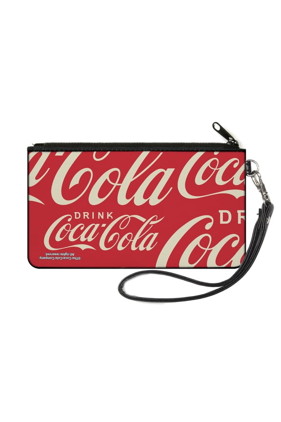 Coca-Cola Wallet, Zip Pouch, Drink Coca Cola Close Up Red White, Canvas