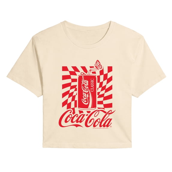 Coca-Cola - Warped Grid With Can - Juniors Cropped Graphic T-Shirt