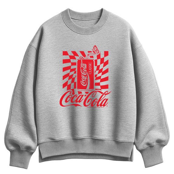 Coca-Cola - Warped Grid With Can - Ladies Oversized Fleece Crew Sweatshirt