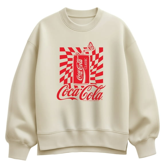 Coca-Cola - Warped Grid With Can - Ladies Oversized Fleece Crew Sweatshirt