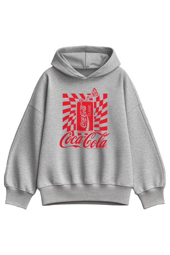 - Warped Grid With Can - Ladies Oversized Fleece Hoodie Sweatshirt