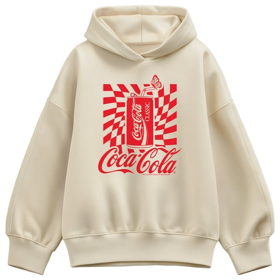 Coca-Cola - Warped Grid With Can - Ladies Oversized Fleece Hoodie Sweatshirt