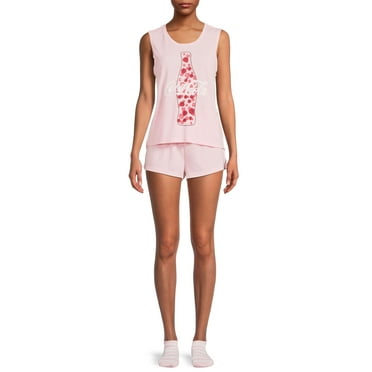 Coca Cola Women's and Women's Plus Tank Top, Shorts and Socks, 3-Piece Sleep Set