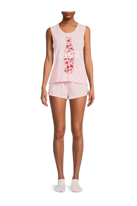 Coca Cola Women's and Women's Plus Tank Top, Shorts and Socks, 3-Piece Sleep Set