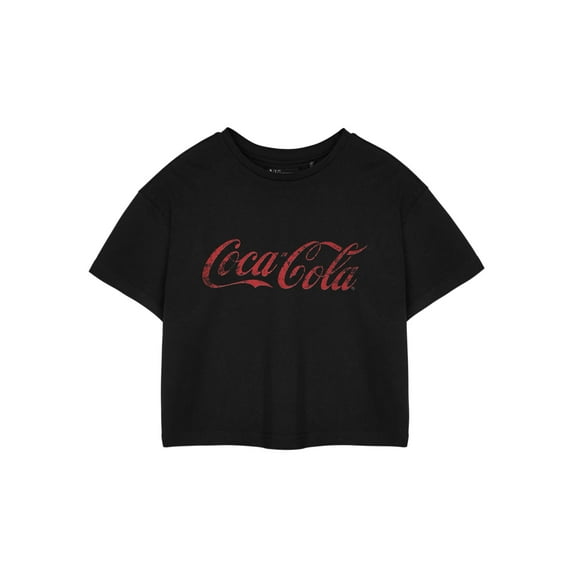 Coca Cola Womens Black Cropped Short Sleeved T-Shirt