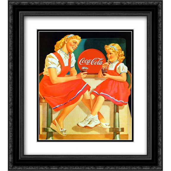 Coca-Cola Young Girls 2x Matted 20x24 Black Ornate Framed Art Print