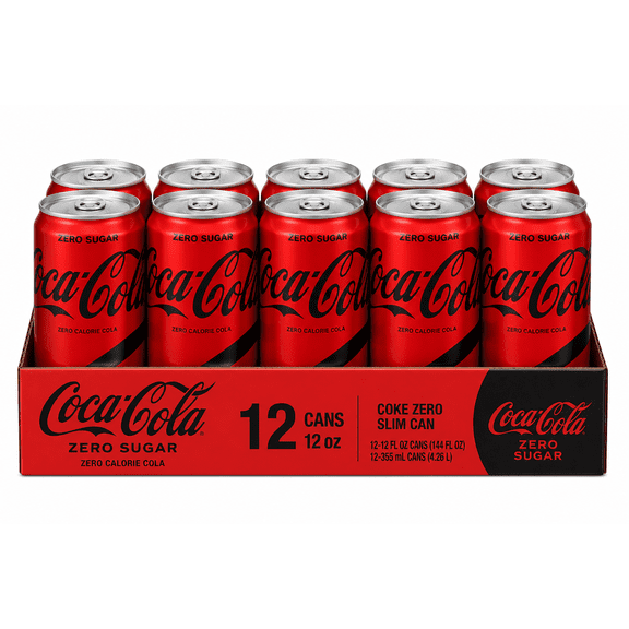 Coca-Cola Zero Sugar Slim Cans, Zero Sugar Cola Carbonated Soft Drink, 12 fl oz Slim Cans, 12 Pack