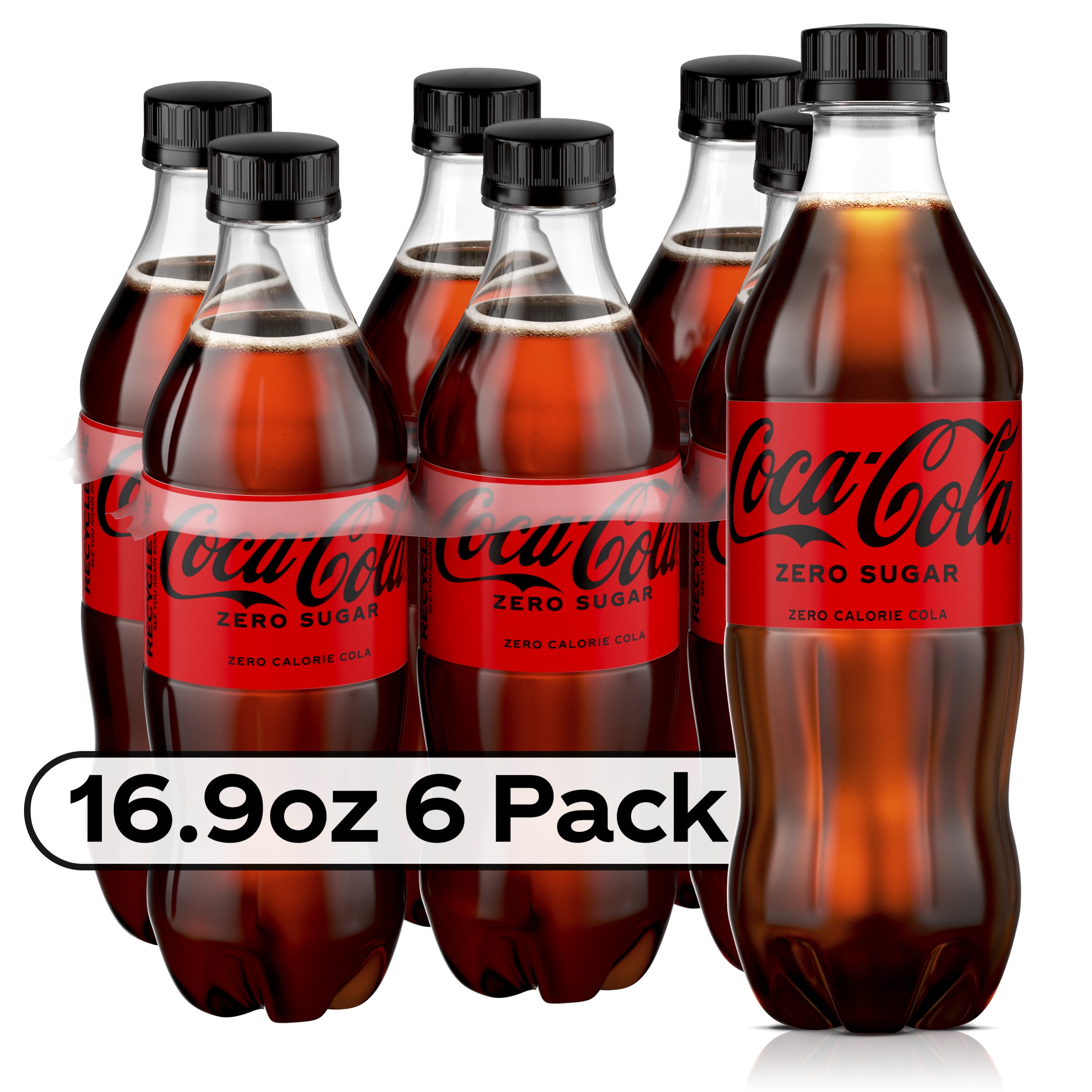 Coca-Cola Zero Sugar Soda Pop, 16.9 fl oz, 6 Pack Cans