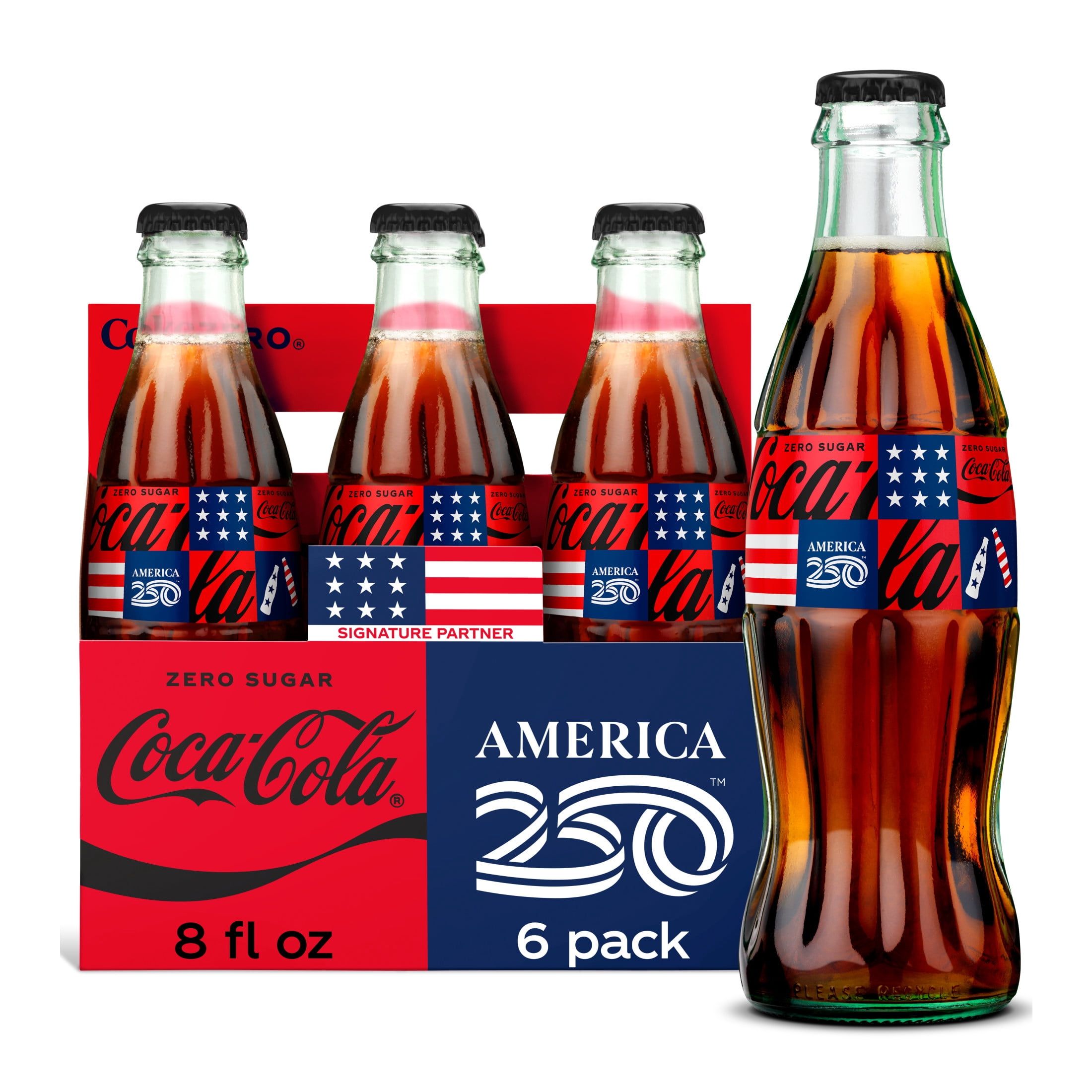 Coca-Cola Zero Sugar Soda Pop Glass Bottles, 8 fl oz, 6 Pack