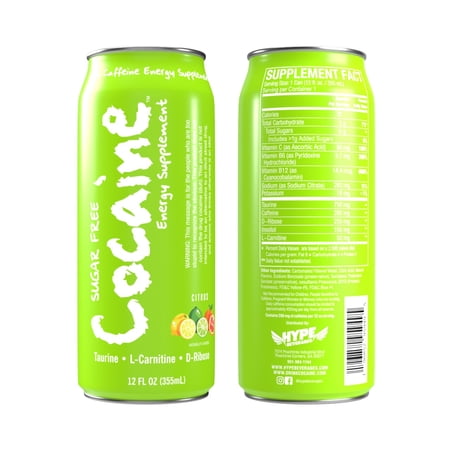 Cocaine Energy Supplement 280mg Caffeine Energy Drink Sparkling Citrus, Sugar Free - Energy Boost with Vitamin C, B6, B12 & Antioxidants (12 Fl Oz, Pack of 12)