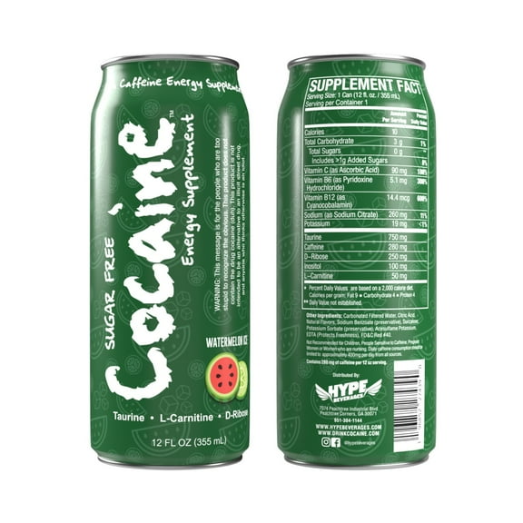 Cocaine Energy Supplement Pre Workout Sugar Free Watermelon Energy Drink - 280mg Caffeine, Vitamin C, B6, B12 - Healthy Energy Drinks, Natural Flavor - 12 Fl Oz (Pack of 12)