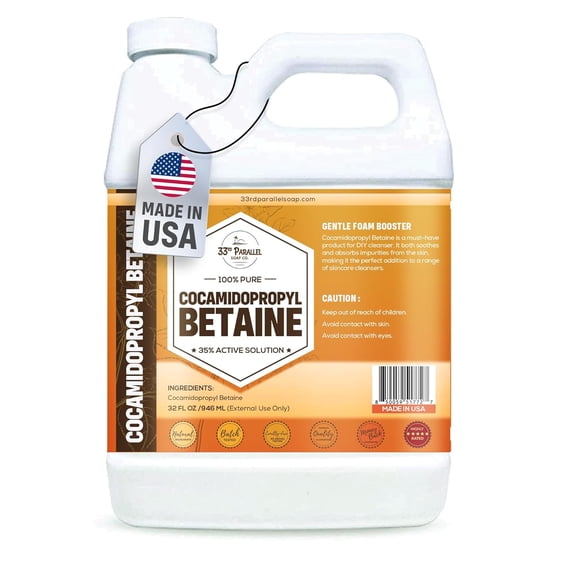 Cocamidopropyl Betaine (32oz) Natural Surfactant | Premium Coco Betaine Liquid, Cosmetic Grade, Gentle on Skin | Suitable for Facial Cleansers, Shampoos, Body Washes, Bubble Baths, Soap | 32 OUNCES