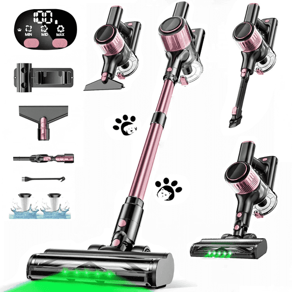 Cocbny Cordless Vacuum Cleaner, 8 in 1 Lightweight Stick Vacuum for Home Hardwood Floor Carpet Pet Hair, A27, Pink