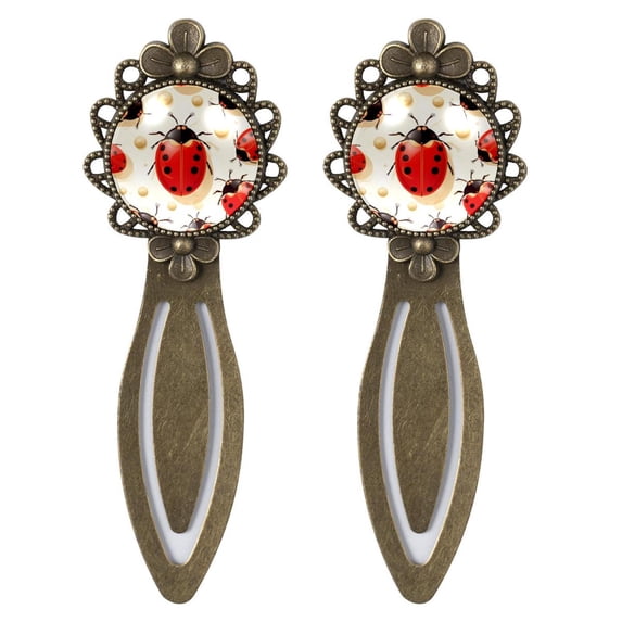 Coccinella septempunctata Copper-Colored Lace Bookmarks - Set of 2 Stainless Steel Bookmarks for Readers and Book Lovers