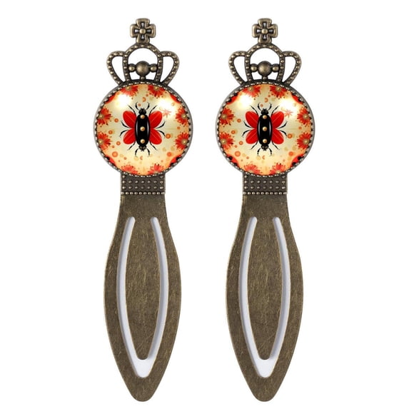 Coccinella septempunctata Vintage Copper Crown-Shaped Bookmarks: Stainless Steel Material, Gift Set for Readers and Book Lovers, Including 2 Bookmarks