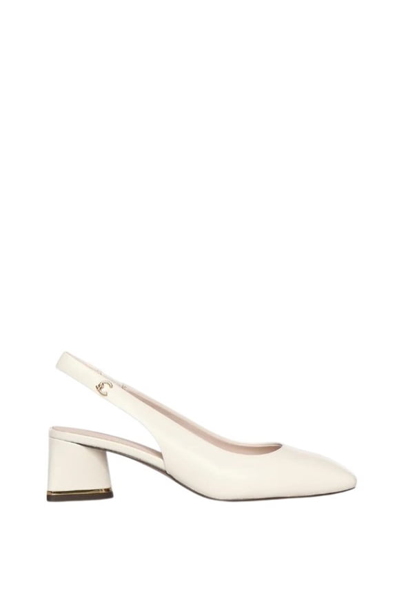 Slingback Pumps With Customized Chunky Heel And Mini Logo Neutrals (Women's)