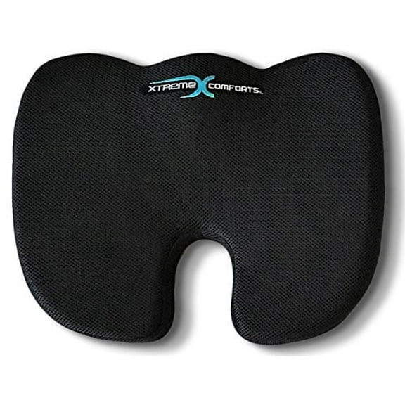 Coccyx Orthopedic Memory Foam Seat Cushion, Carry Handle, ANTI-SLIP Bottom - Helps Sciatica Back Pain by Xtreme Comforts, Black