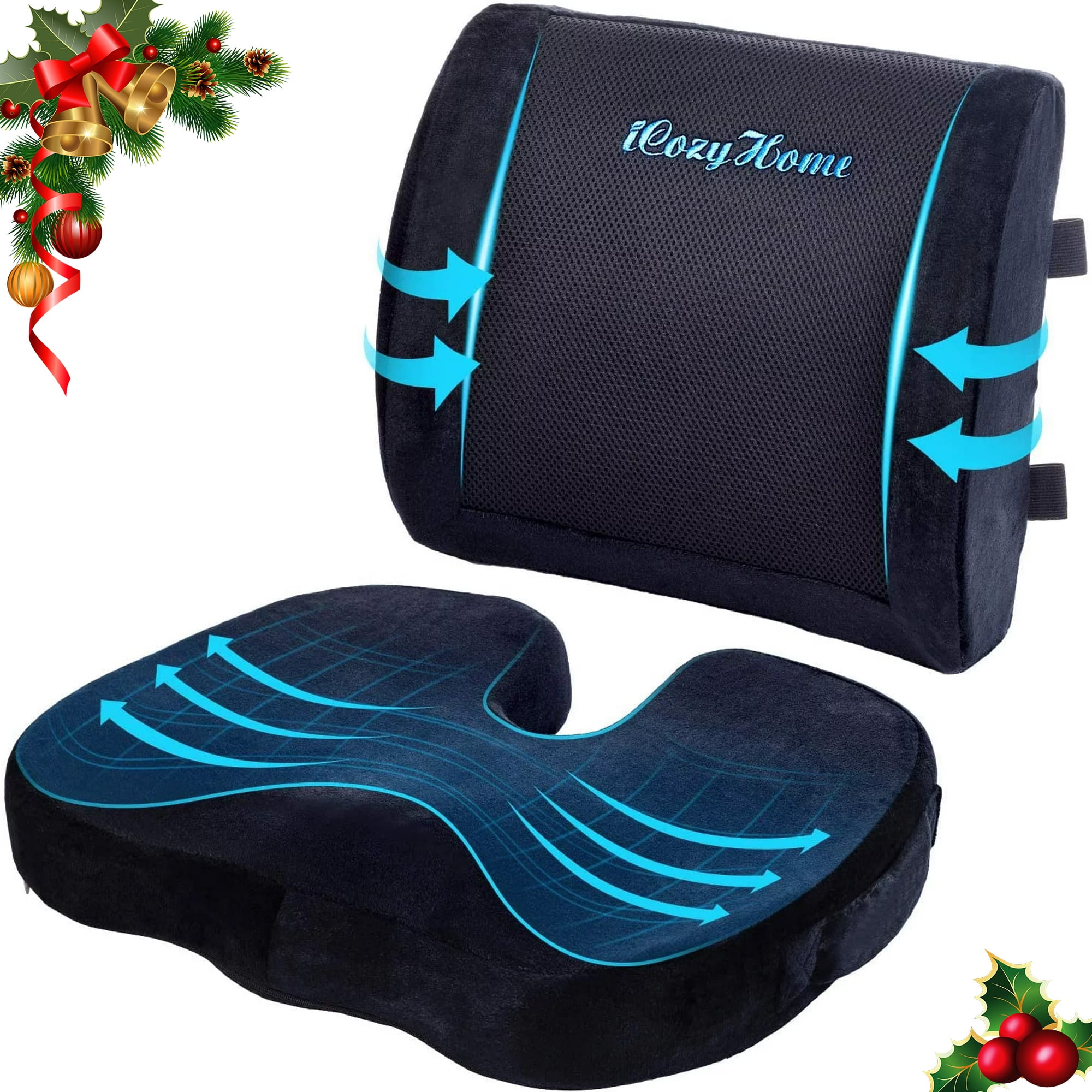 WAOAW Seat Cushion, Office Chair Cushions Butt Pillow for Car Long Sitting,  Memory Foam Chair Pad for Back, Coccyx, Tailbone Pain Relief (Black)