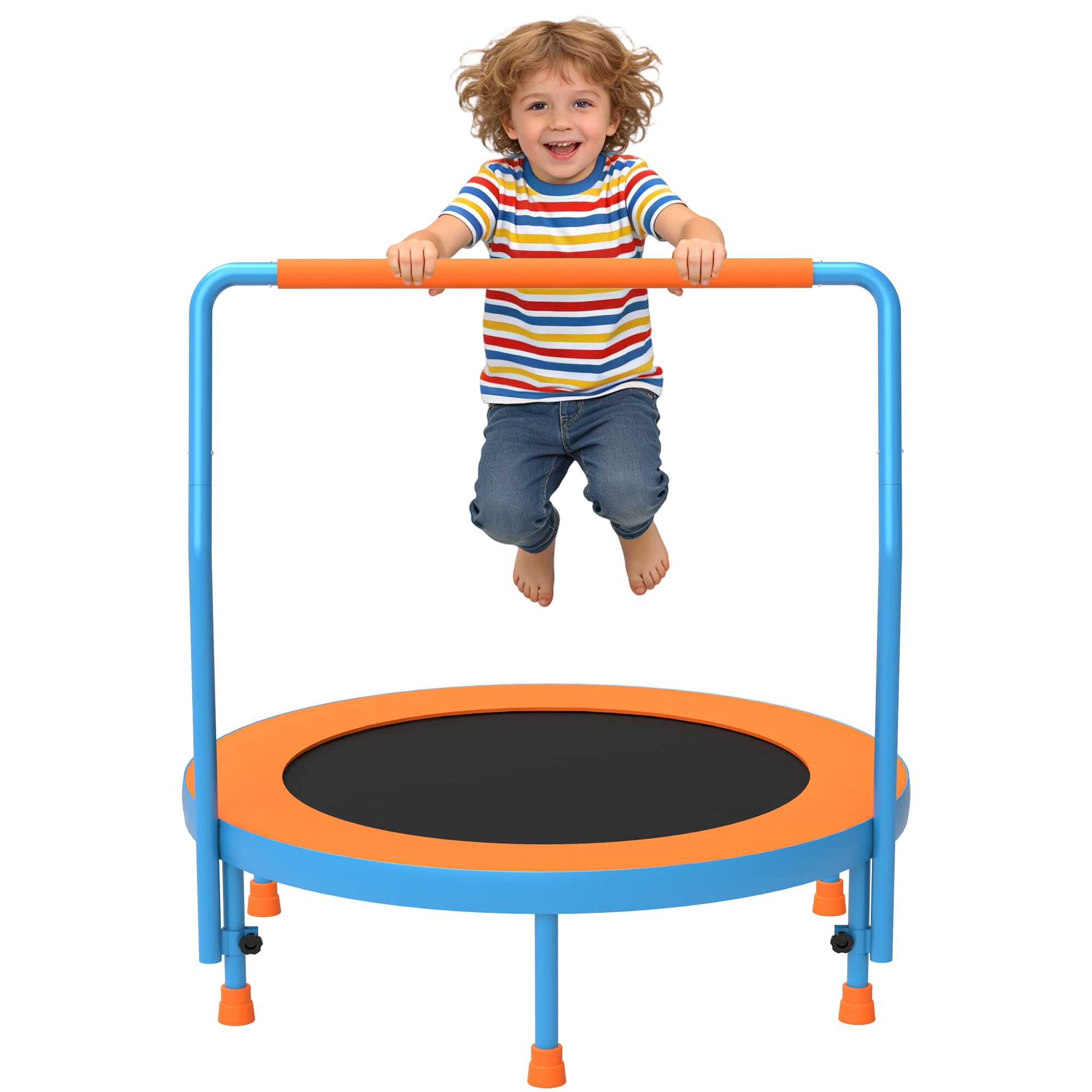 Cochan 3FT Toddler Trampoline with Handlebar Height Adjustable, Max Load 220LBS 36'' Indoor Mini Trampoline for Toddlers, Small Trampoline for Kids Age 1-6, Noise Free, Quick Assembly