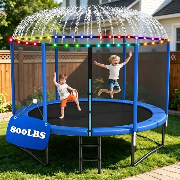 Cochan 8FT Trampoline with Net for 2-3 Kids, Heavy Duty Outdoor Trampoline with Sprinkler and Lights, Enclosure, Ladder, 800LBS Weight Capacity, Birthday Gift, Easy Assembly