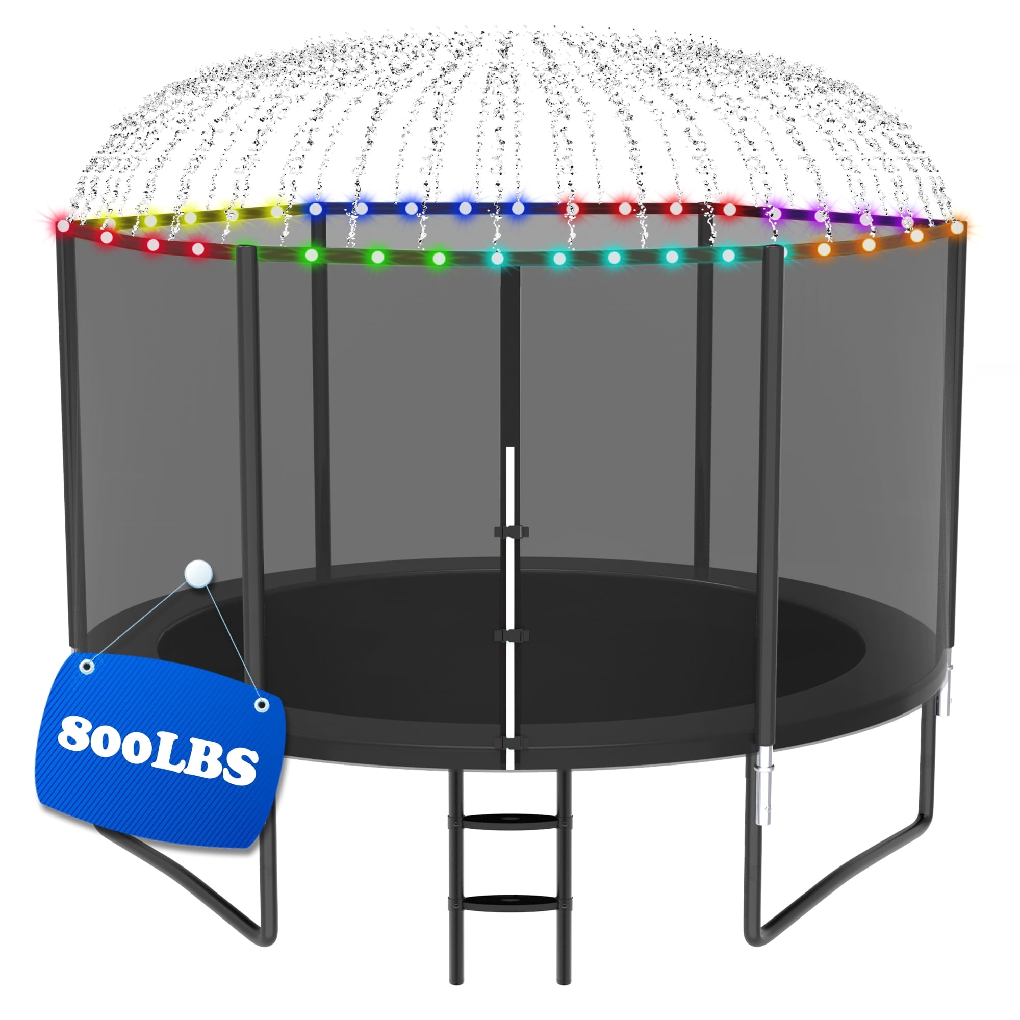 Cochan 8FT Trampoline with Net for 2-3 Kids, Heavy Duty Outdoor Trampoline with Sprinkler and Lights, Enclosure, Ladder, 800LBS Weight Capacity, Birthday Gift, Easy Assembly