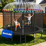 Cochan 8FT Trampoline with Net for 2-3 Kids, Heavy Duty Outdoor Trampoline with Sprinkler and Lights, Enclosure, Ladder, 800LBS Weight Capacity, Birthday Gift, 