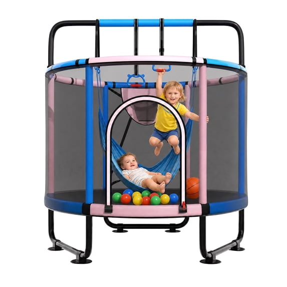 Cochan 60'' Trampoline for Kids with Enclosure Net, 5FT 600LBS Toddler Trampoline with Handlebar, Mini Small Kids Trampoline for Age 1-6, Birthday Gift for Kids