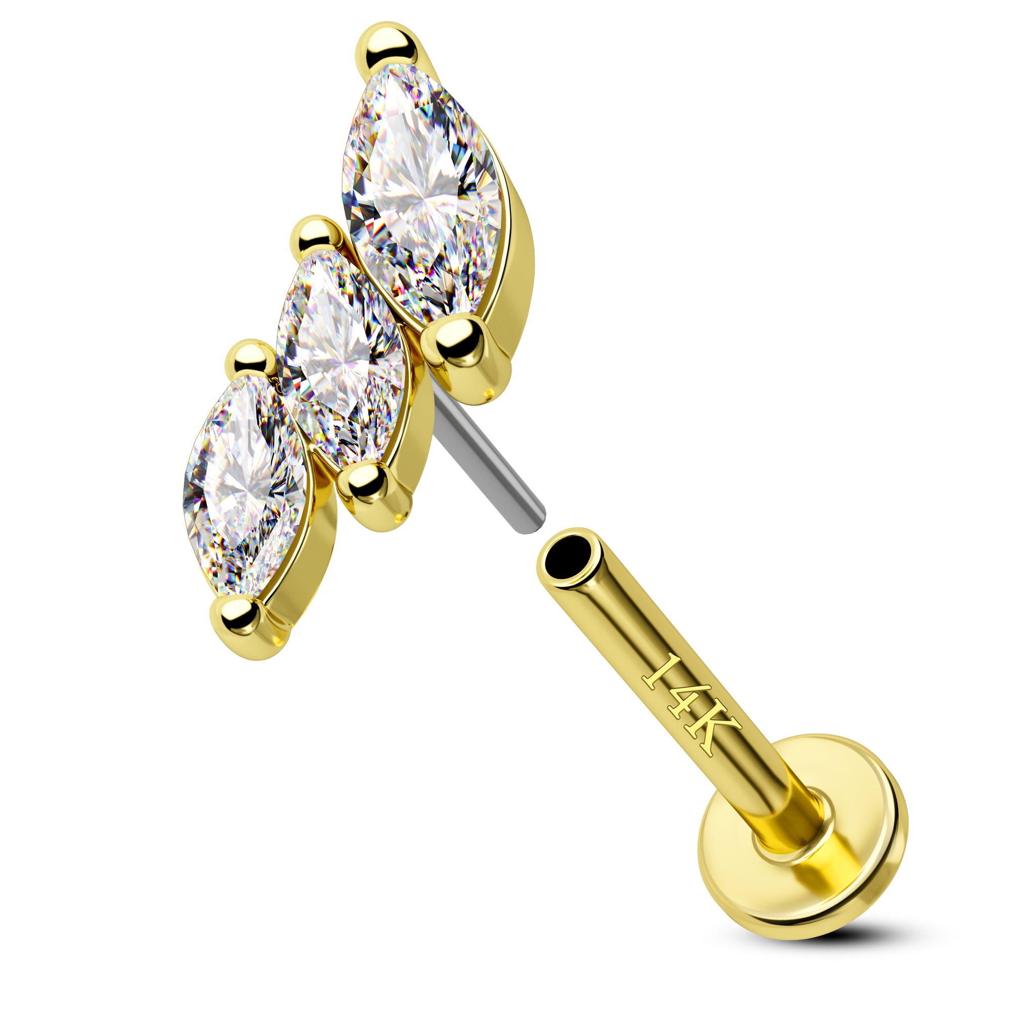 Earring For Flat Piercing COCHARM 14K Gold Cartilage Earring Stud