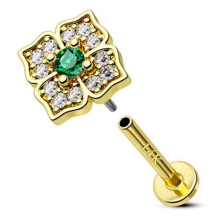 Cocharm Green Gem Cartilage Earring Stud 16G Helix Tragus Conch Piercings 14ct Yellow Gold Helix Stud Threadless Push-Pin Labret Stud