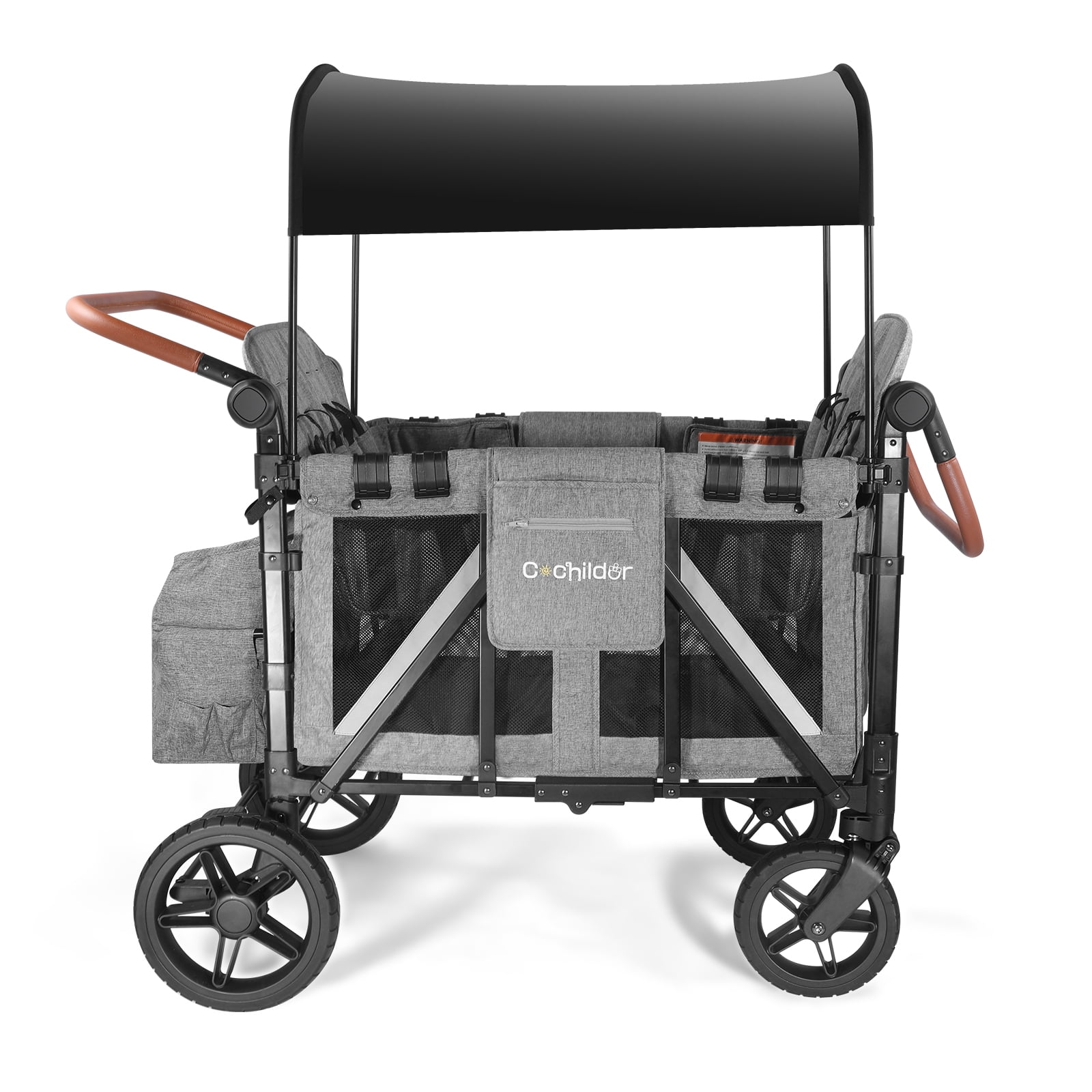JULYSHILIU Wagon For Kids 4 Seater Wagon Stroller Travel Foldable All Terrain 2 3 Baby Toddler Child Twins Triplet Quad Stroller With Canopy Seats (Light Grey