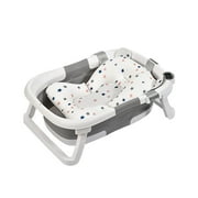Cochildor Foldable Baby Bathtub with Thermometer & Soft Cushion | 0-36 Month Infant to Toddler Bath Tub | Portable Trave Bathtub for Baby, Gray