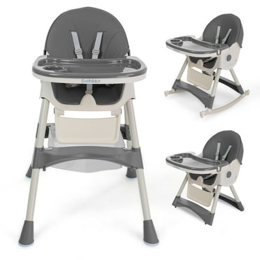 Cochildor Foldable High Chair for Baby and Toddler, Convertible High Chair with 5 Point Harness, Tray, Foot Rest and Wheels, Grey
