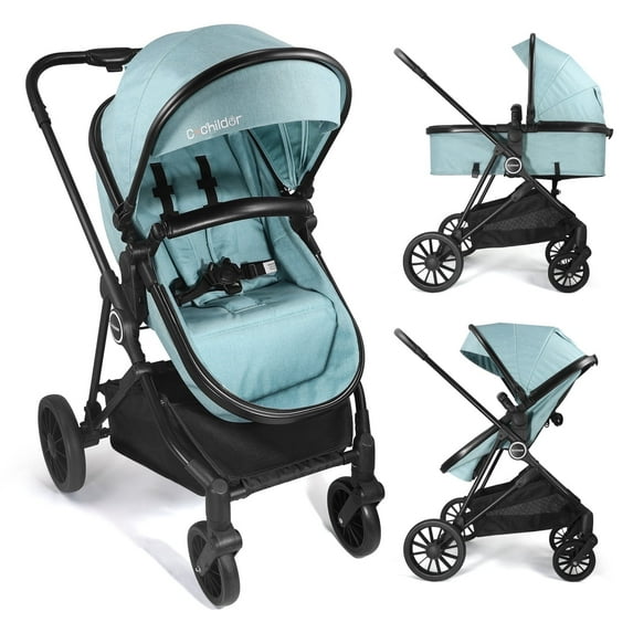 Cochildor Lite 2.0 Baby Stroller with Bassinet Mode - 3-Position Reversible Lightweight Stroller for 0-36 Months, Foldable Compact Travel Stroller with UPF 50+ Canopy, Blue