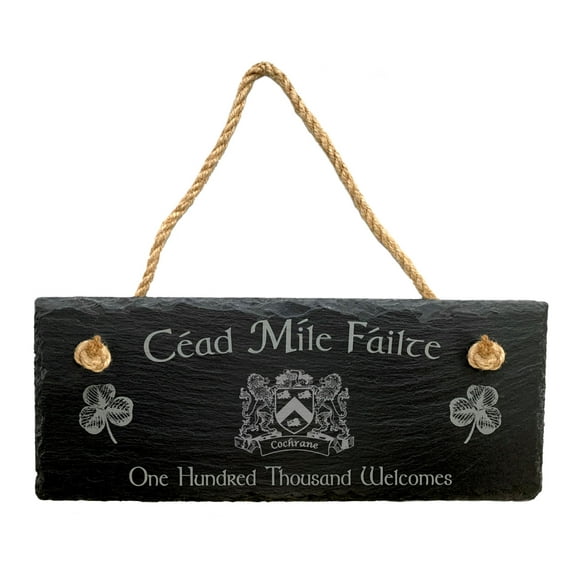 Cochrane Irish Coat of Arms Slate Plaque Blessing - Céad Míle Fáilte
