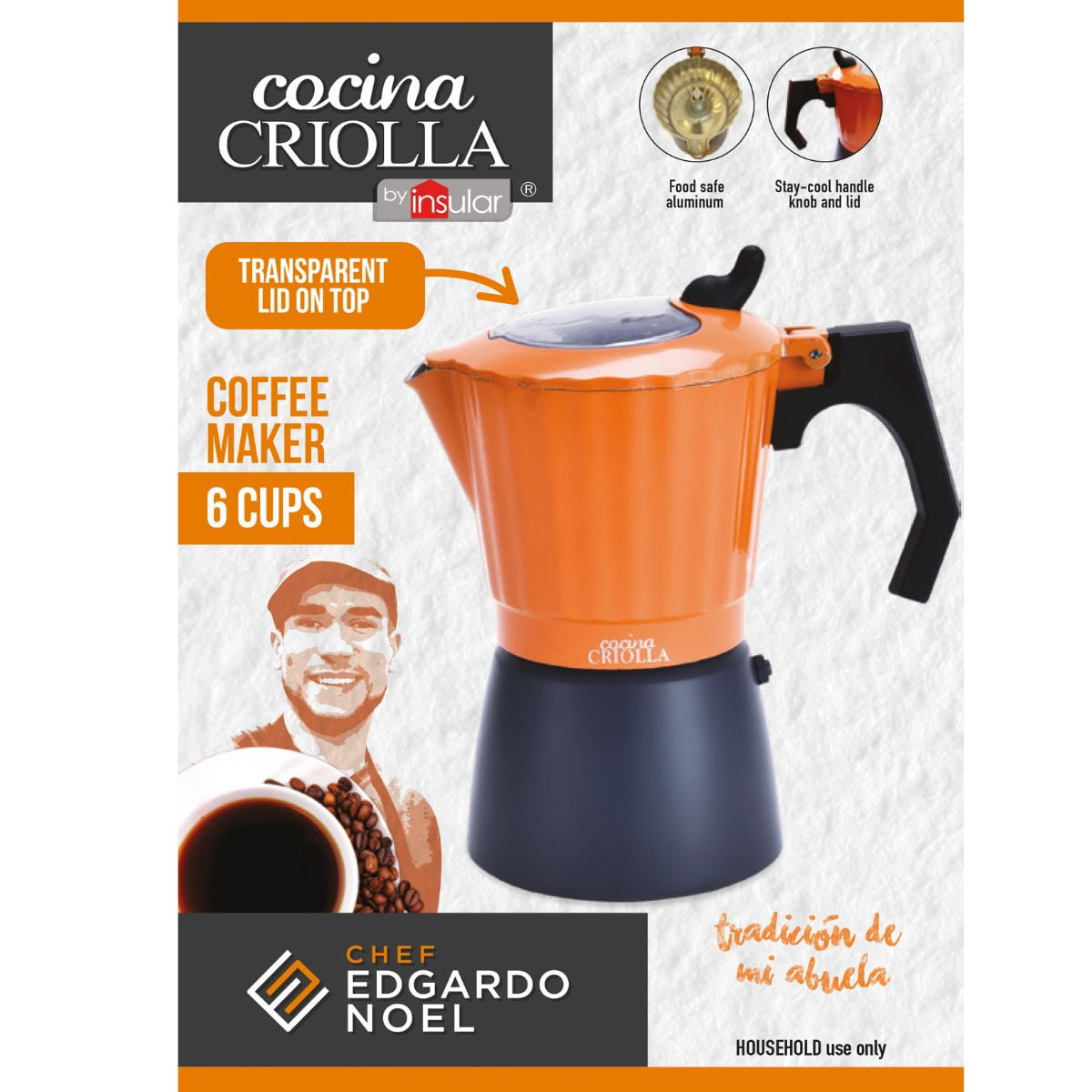 Cocina Criolla Chef Edgardo Noel 6Cups Espresso Coffee Maker Greca