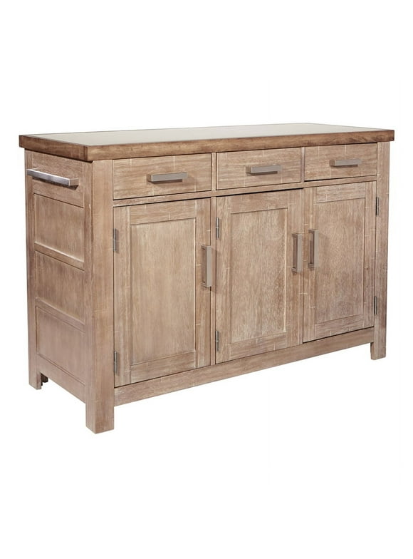 Cocina Kitchen Island in Brown Engineered Wood with Stainless Top