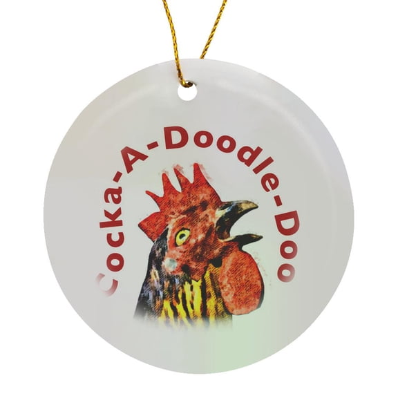 Cock-A-Doodle-Doo Rooster, Circle Porcelain Ornament