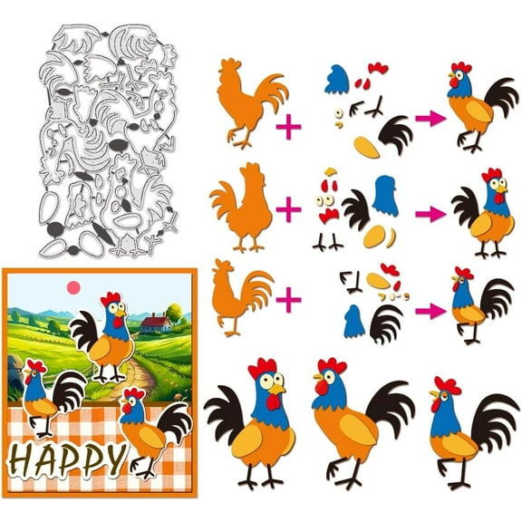 Cock Die Cuts for Card Making 7.2x4.2inch Overlay Comic Style Cock Embossing Stencils Template for Card Scrapbooking and DIY Craft Album Paper Card Decor 0.08cm Thick