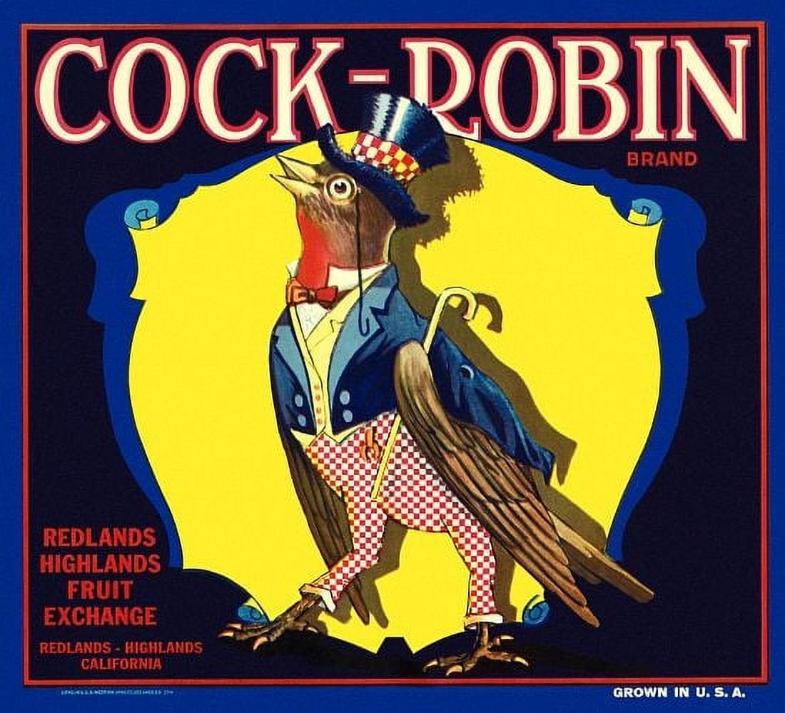 Cock - Robin Brand Fruits Label Canvas Art -  (24 x 36)