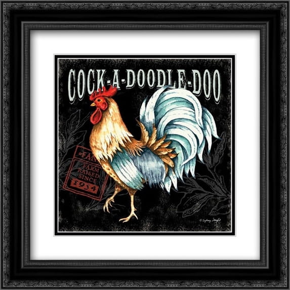 Cock-a-doodle-do II 2x Matted 20x20 Black Ornate Framed Art Print by Wright, Sydney