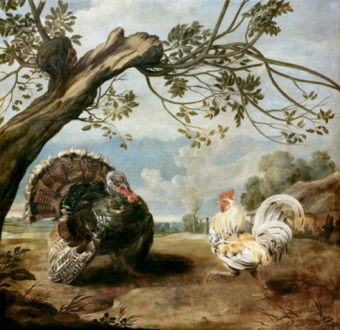 Cock and Turkey Paul de Vos (1593-1678 Flemish) Canvas Art - Paul de Vos (18 x 24)