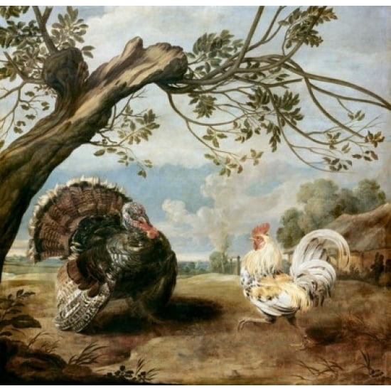 Cock and Turkey, Paul de Vos (1593-1678 Flemish) Poster Print (24 x 36)