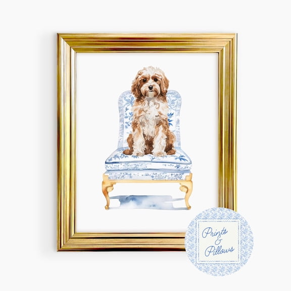 Cockapoo Art Chinoiserie Dog Preppy Dog Mom Lover Portrait Nursery, Unframed Poster