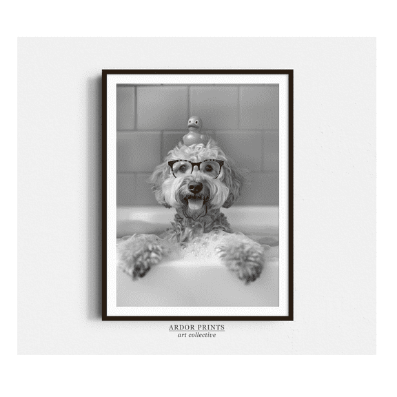 Cockapoo Bath Dog And Rubber Duck Bathroom Poster Home Decor Office Wall Art
