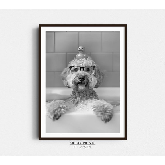 Cockapoo Bath With Rubber Duck Black White Bathroom Wall Art Poster UNFRAMED PAPER POSTER