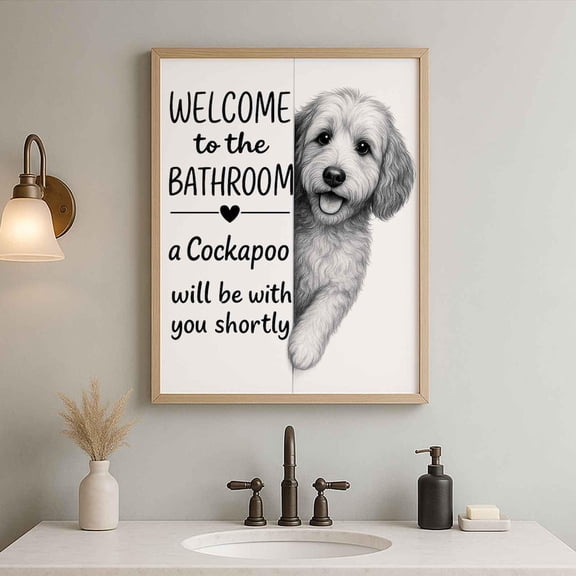 Cockapoo Bathroom Poster welcome to the bathroom Cockapoo art print Dog in the toilet Wall Art Decor Dog lover Gift