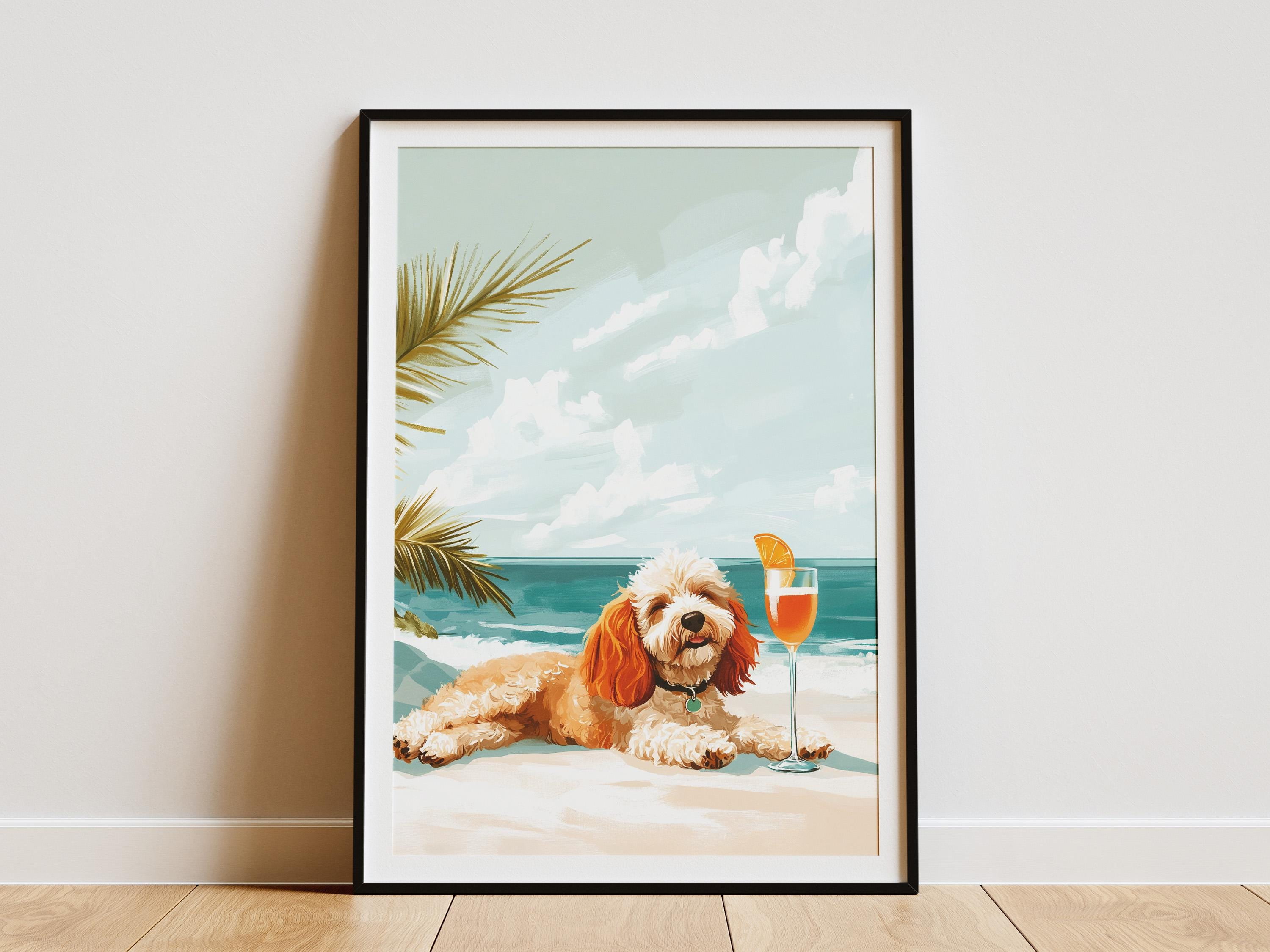 Cockapoo Beach Dog Art Print Summer Dog Poster Cute Puppy by the Ocean ...